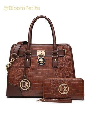Vegan Leather Satchel Handbag Set with Wallet